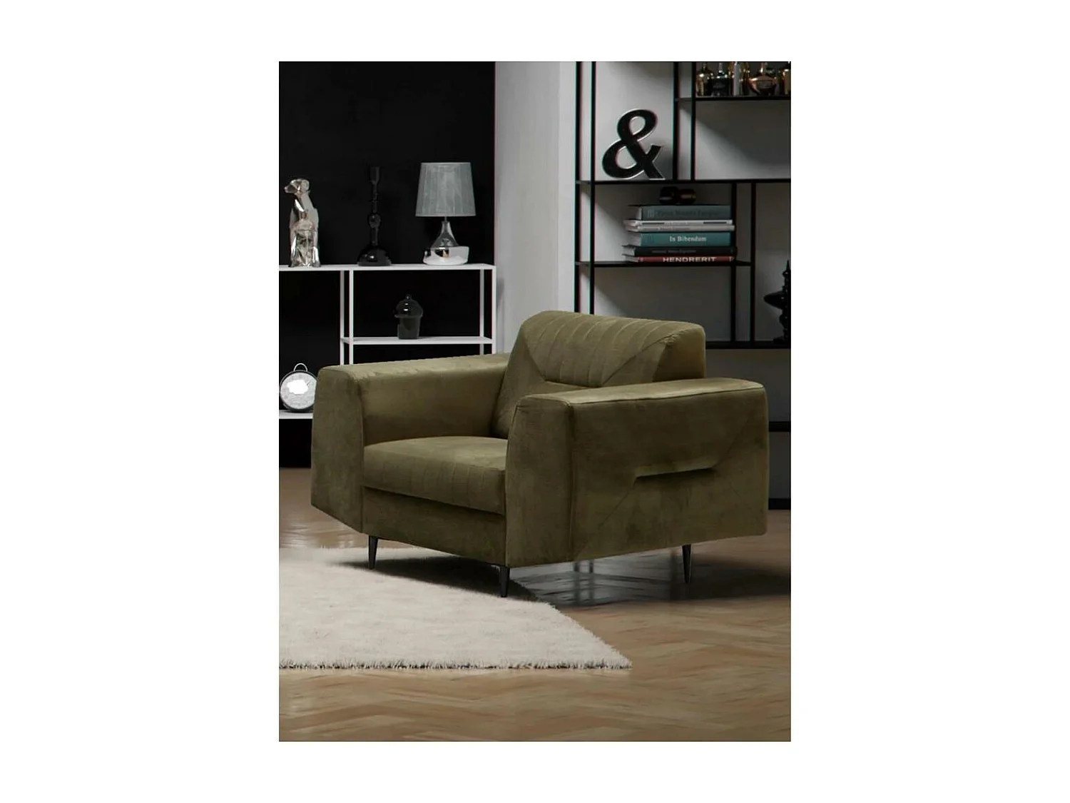 FAUTEUIL RELAX Venezia vert olive avec pieds noirs