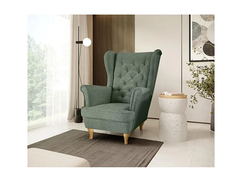 CHESTERFIELD-FAUTEUIL Falco vert avec pieds en bois de hêtre