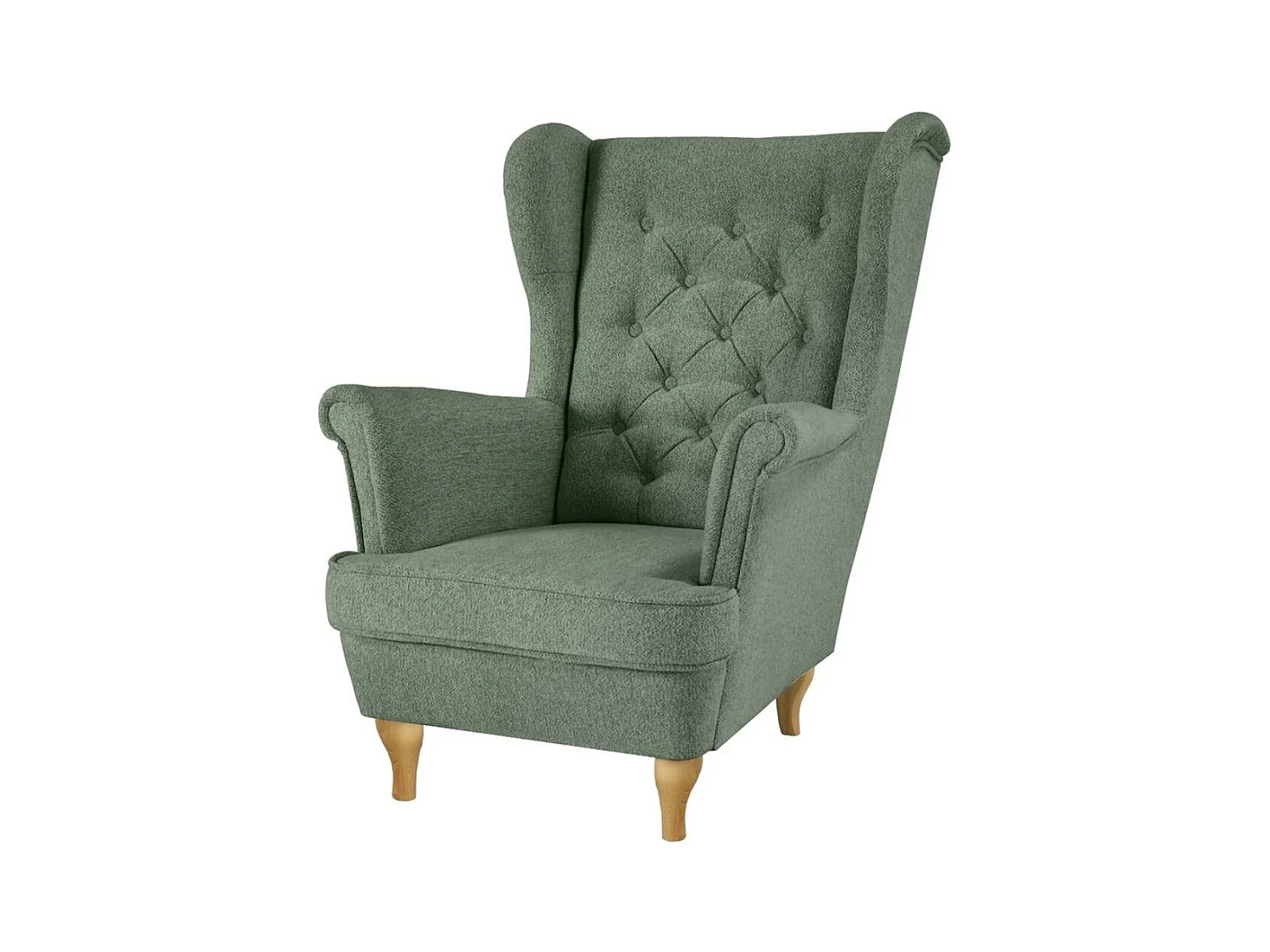 CHESTERFIELD-SESSEL Falco grün mit Buche Holzbeinen