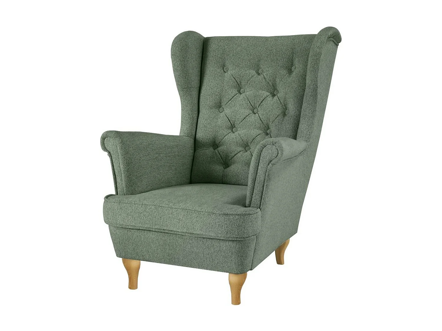 CHESTERFIELD-SESSEL Falco grün mit Buche Holzbeinen