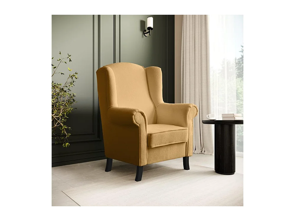 FAUTEUIL OREILLER Leonardo jaune tissu à boucles