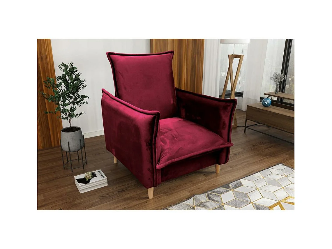 FAUTEUIL RELAX Pillow bordeaux avec pieds en hêtre