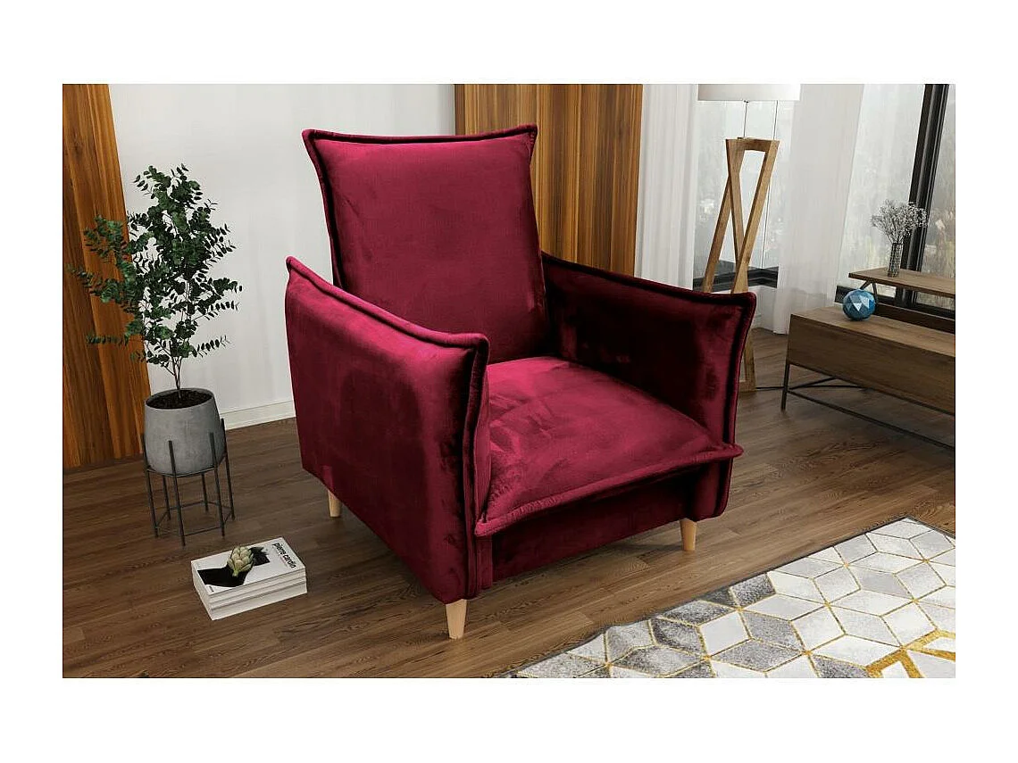 FAUTEUIL RELAX Pillow bordeaux avec pieds en hêtre