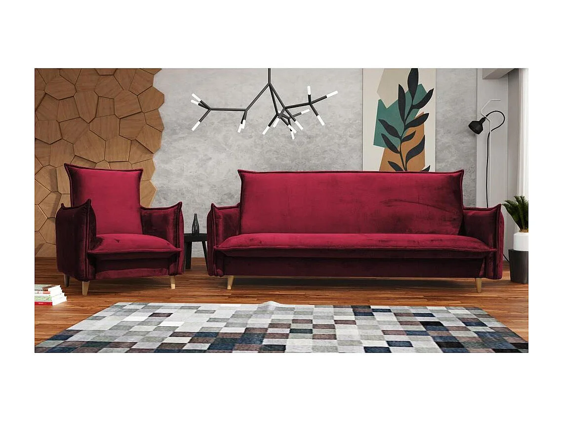 FAUTEUIL RELAX Pillow bordeaux avec pieds en hêtre