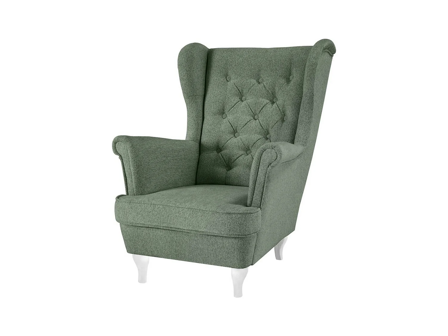 CHESTERFIELD-FAUTEUIL Falco vert avec pieds en bois blanc