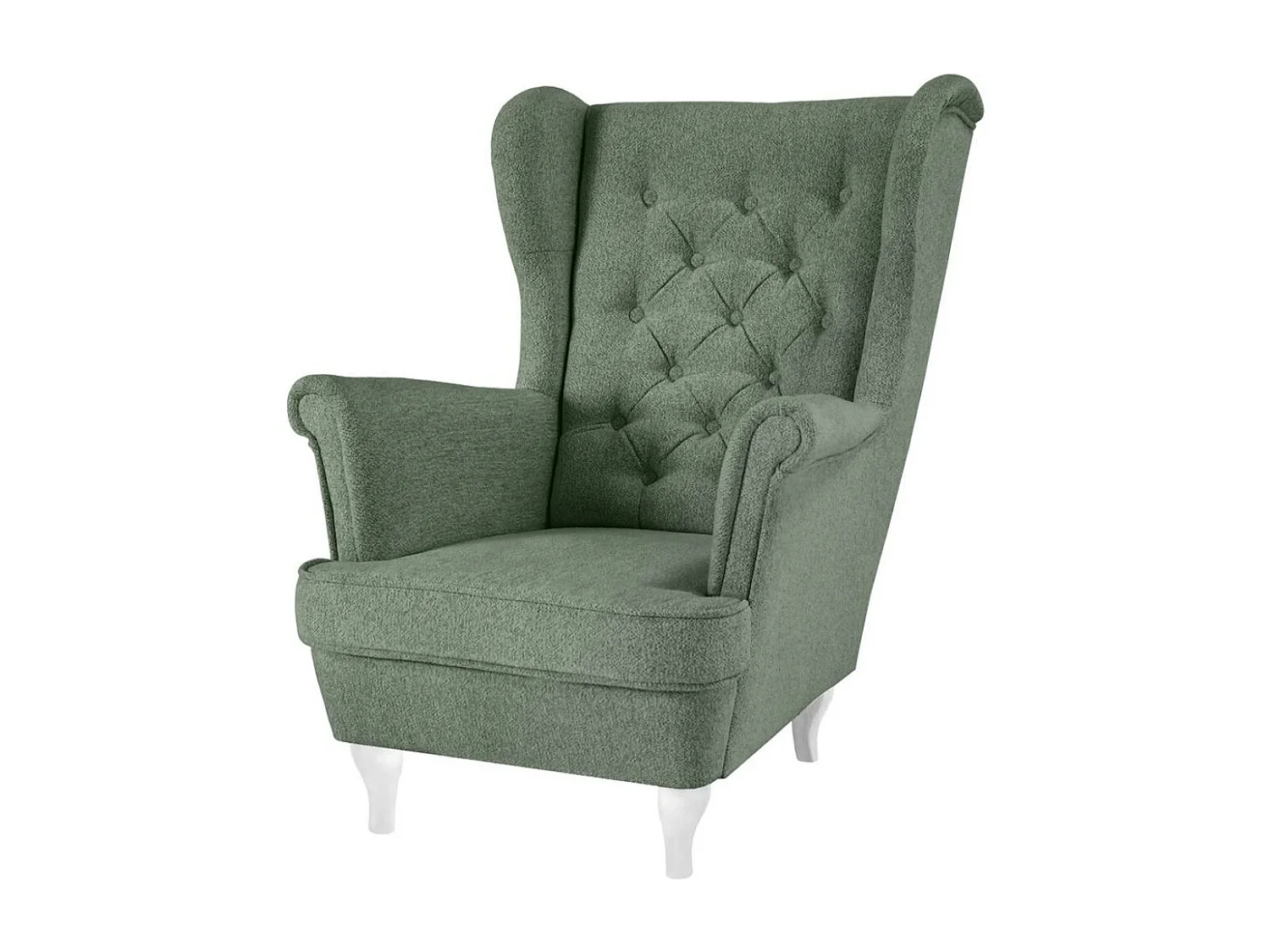 CHESTERFIELD-SESSEL Falco grün mit Weiß Holzbeinen
