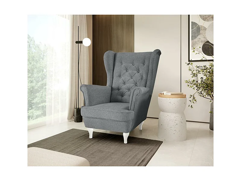 CHESTERFIELD-FAUTEUIL Falco gris avec pieds en bois blanc