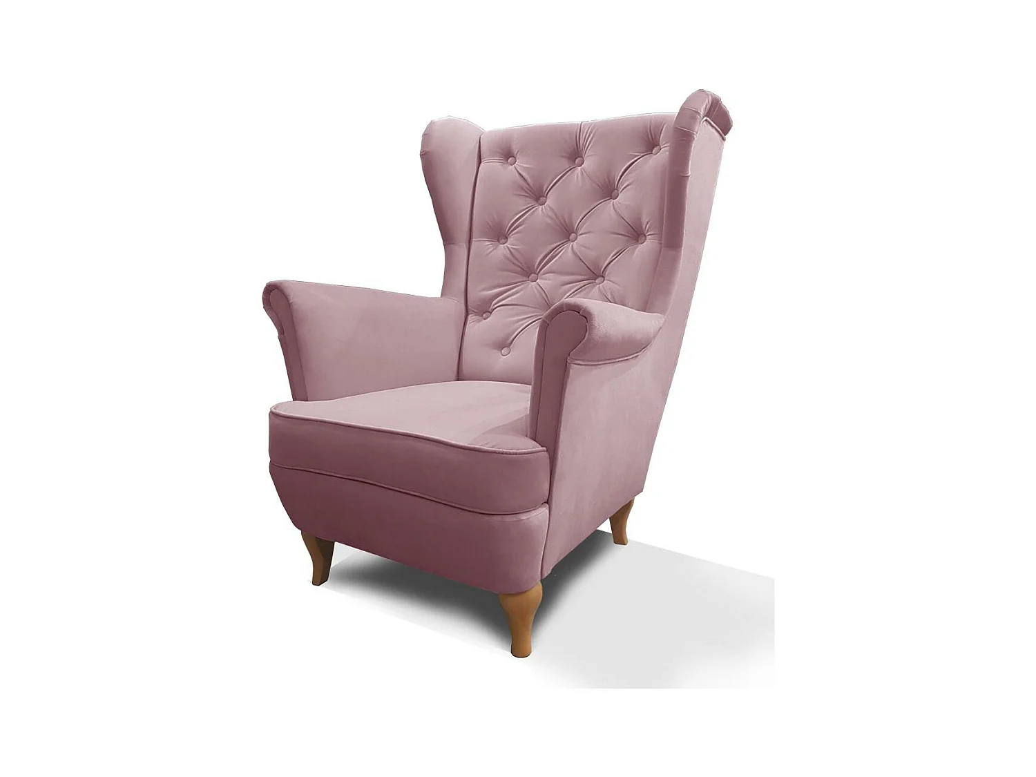 CHESTERFIELD-SESSEL Falco rosa mit Holzbeinen