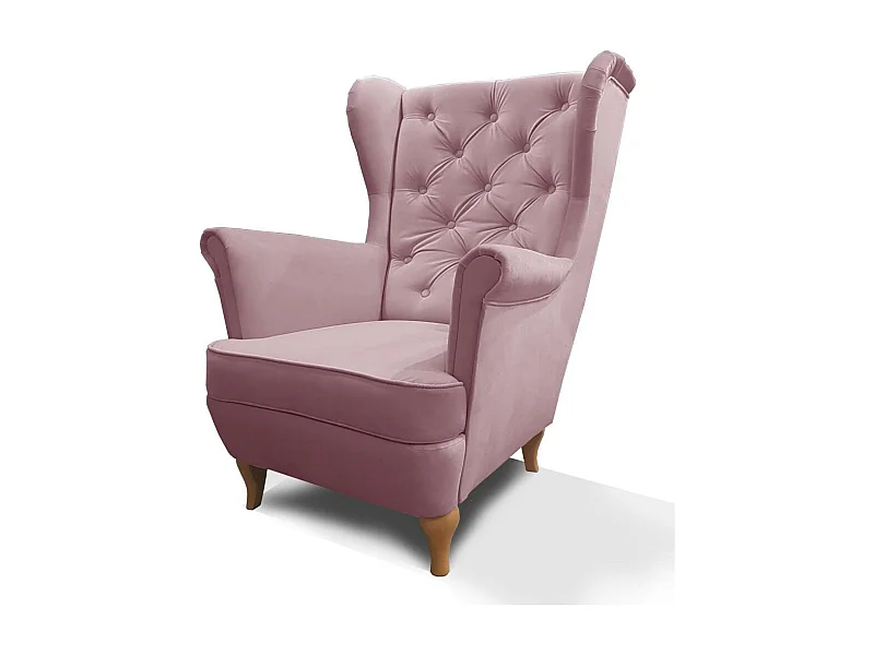 CHESTERFIELD-SESSEL Falco rosa mit Holzbeinen