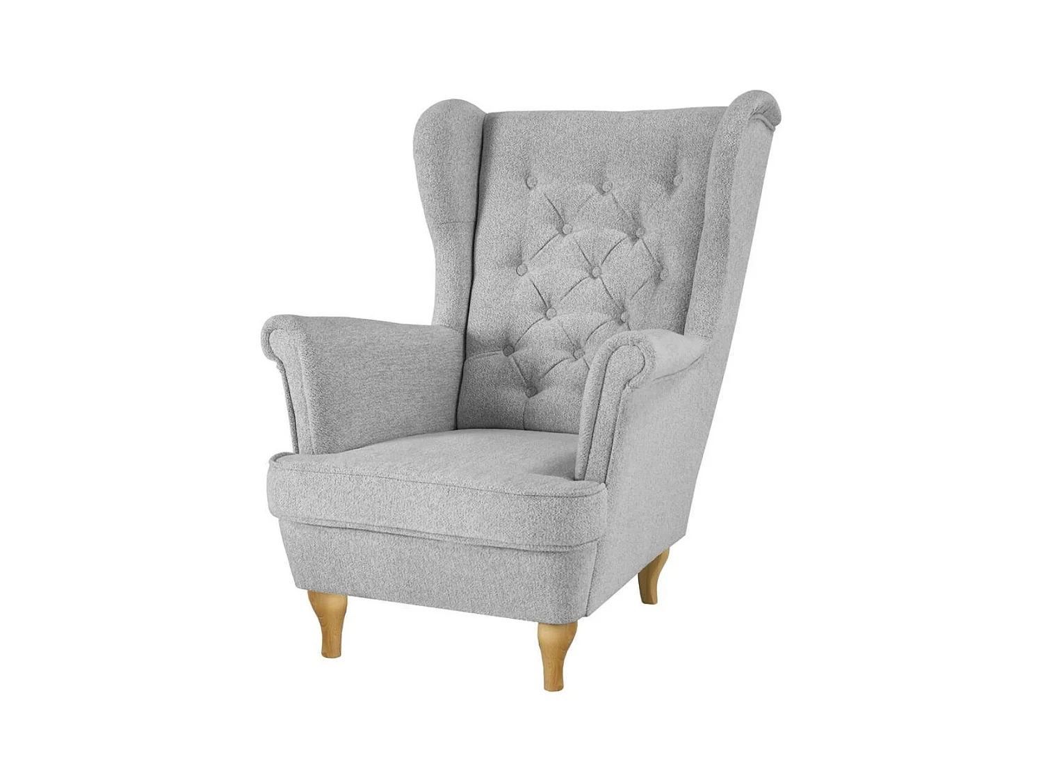 CHESTERFIELD-SESSEL Falco hellgrau mit Buche Holzbeinen