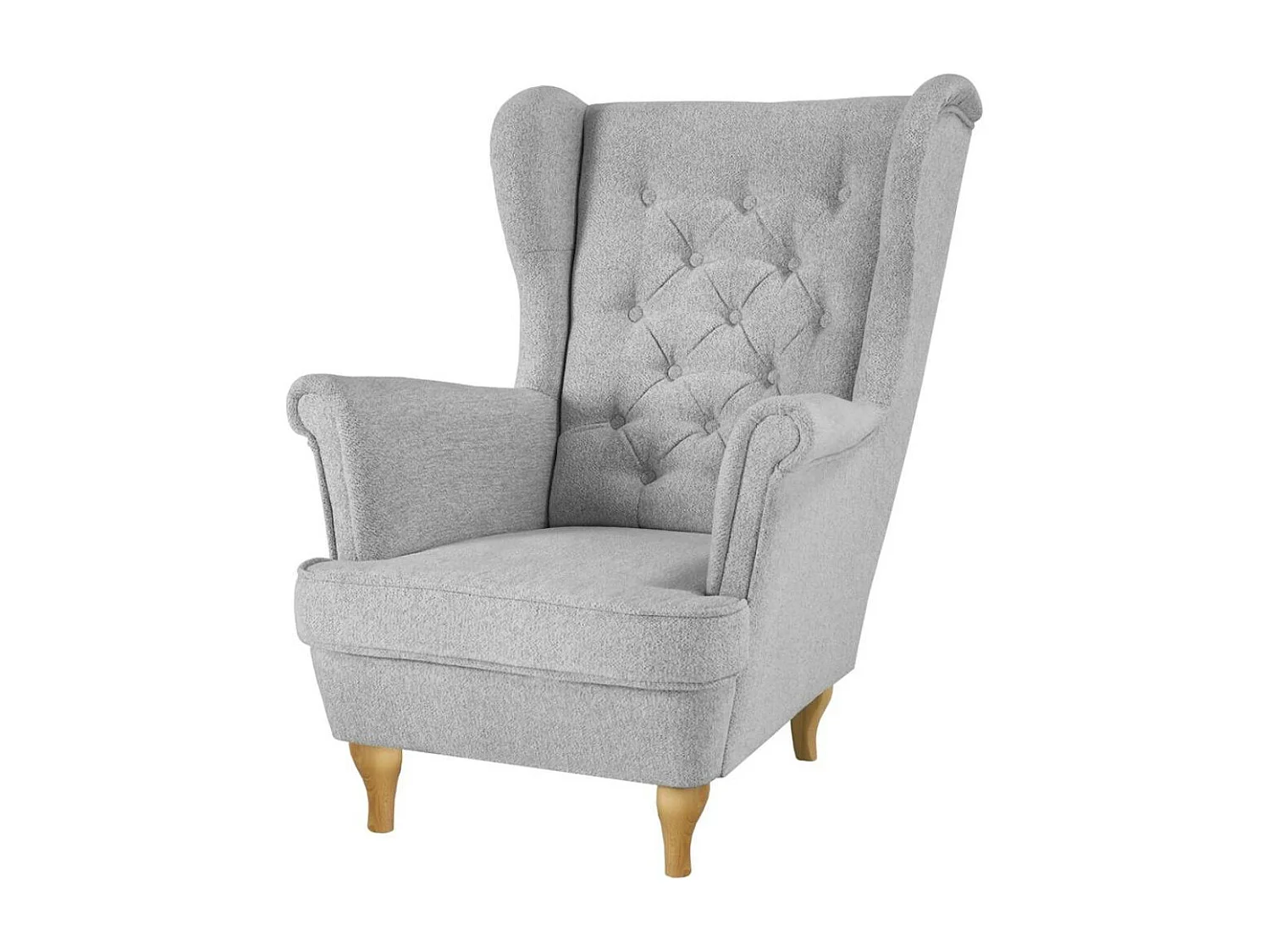 CHESTERFIELD-SESSEL Falco hellgrau mit Buche Holzbeinen