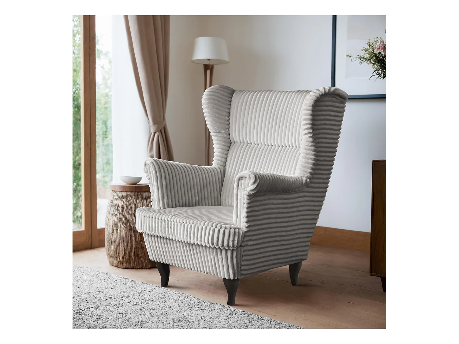 RELAXSESSEL Felix Hellgrau mit Wenge Beinen Cordstoff