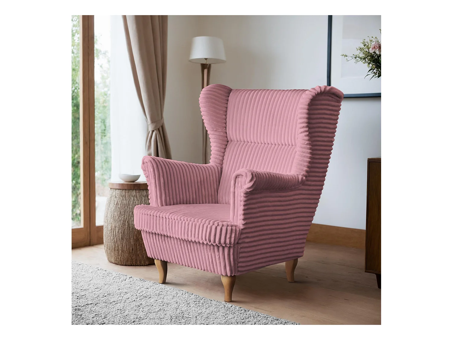 RELAXSESSEL Felix Rosa mit Buchenbeinen Cordstoff