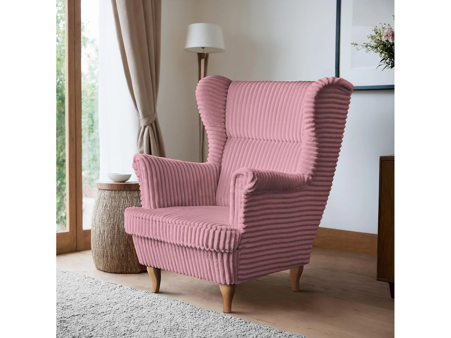 RELAXSESSEL Felix Rosa mit Buchenbeinen Cordstoff