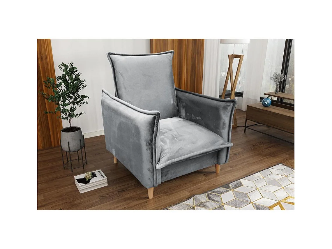 FAUTEUIL RELAX Pillow gris clair avec pieds en hêtre