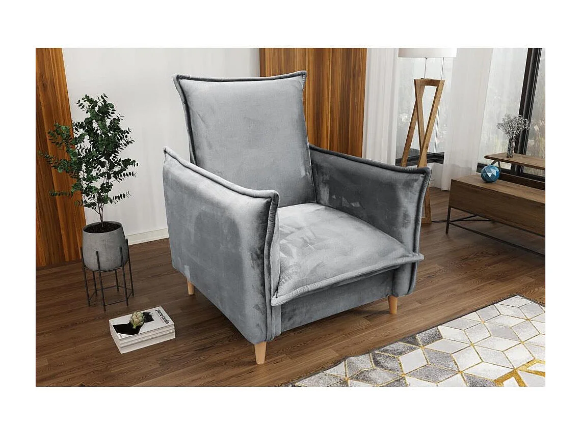 FAUTEUIL RELAX Pillow gris clair avec pieds en hêtre