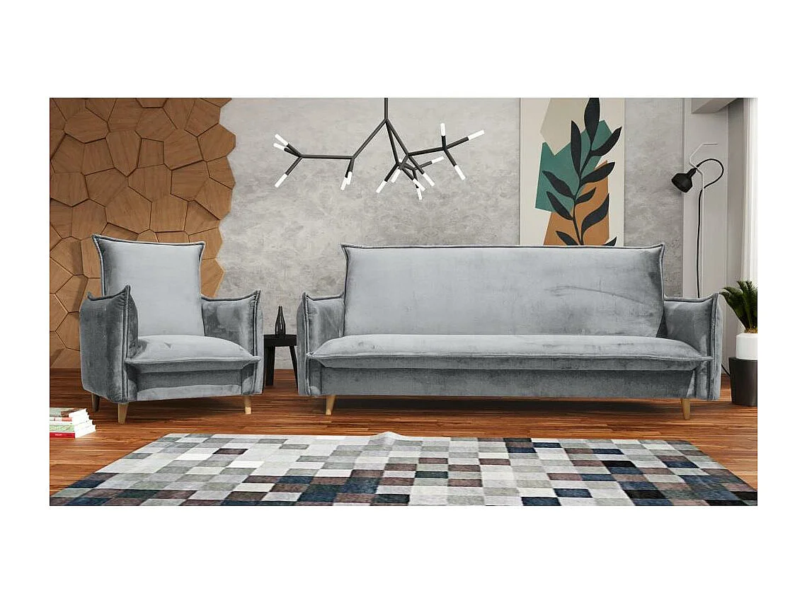 FAUTEUIL RELAX Pillow gris clair avec pieds en hêtre