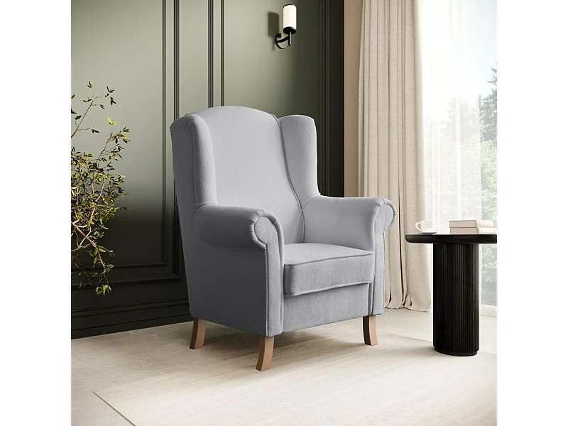 FAUTEUIL D'OREILLES Leonardo gris clair tissu à boucles