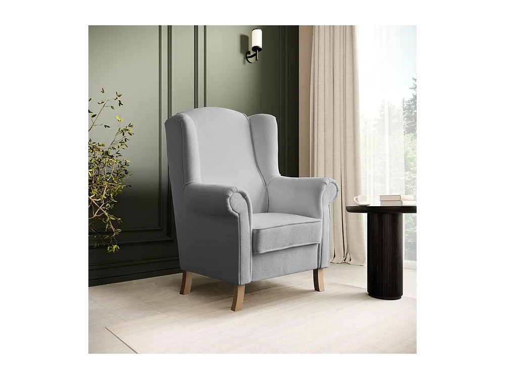 FAUTEUIL D'OREILLES Leonardo gris clair tissu à boucles