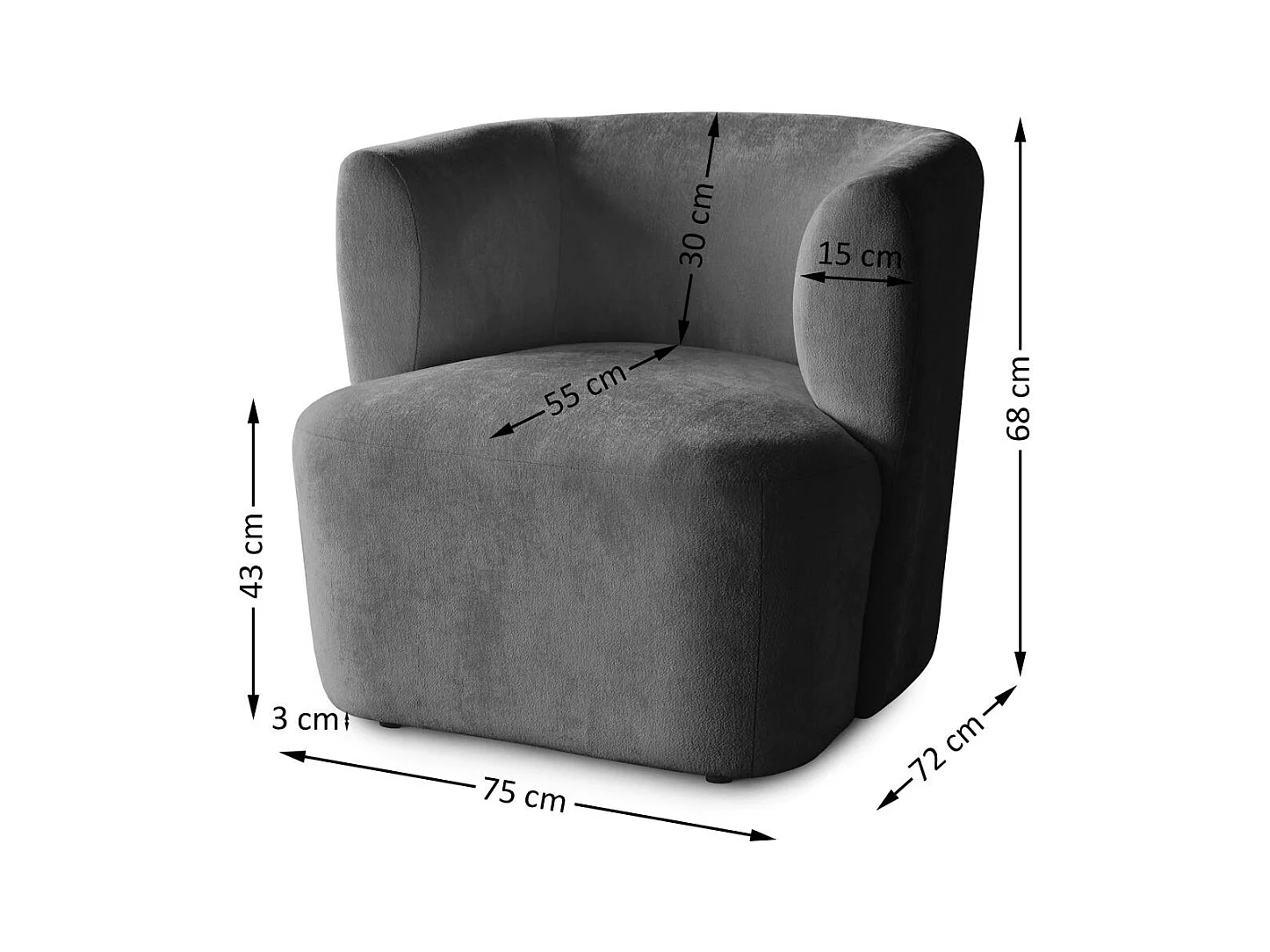 FAUTEUIL Nori gris foncé velours