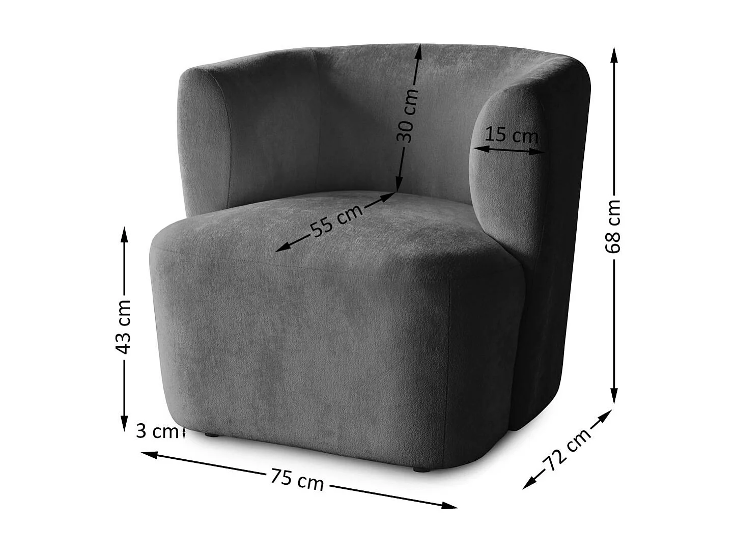 FAUTEUIL Nori gris foncé velours