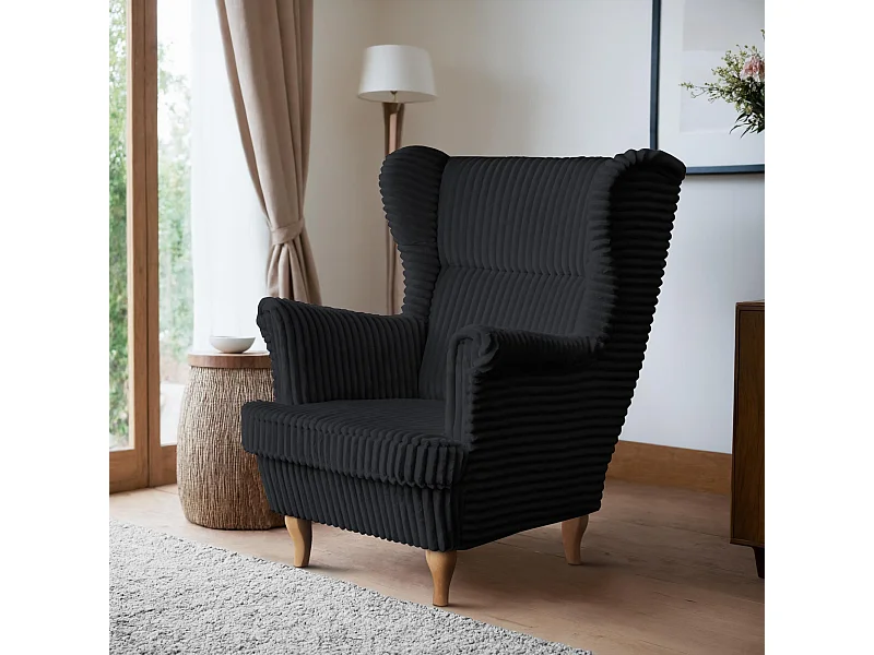 RELAXSESSEL Felix Schwarz mit Buchenbeinen Cordstoff