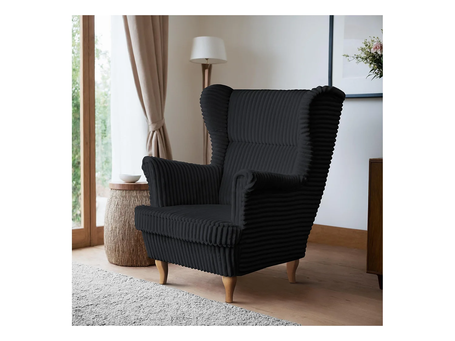 RELAXSESSEL Felix Schwarz mit Buchenbeinen Cordstoff