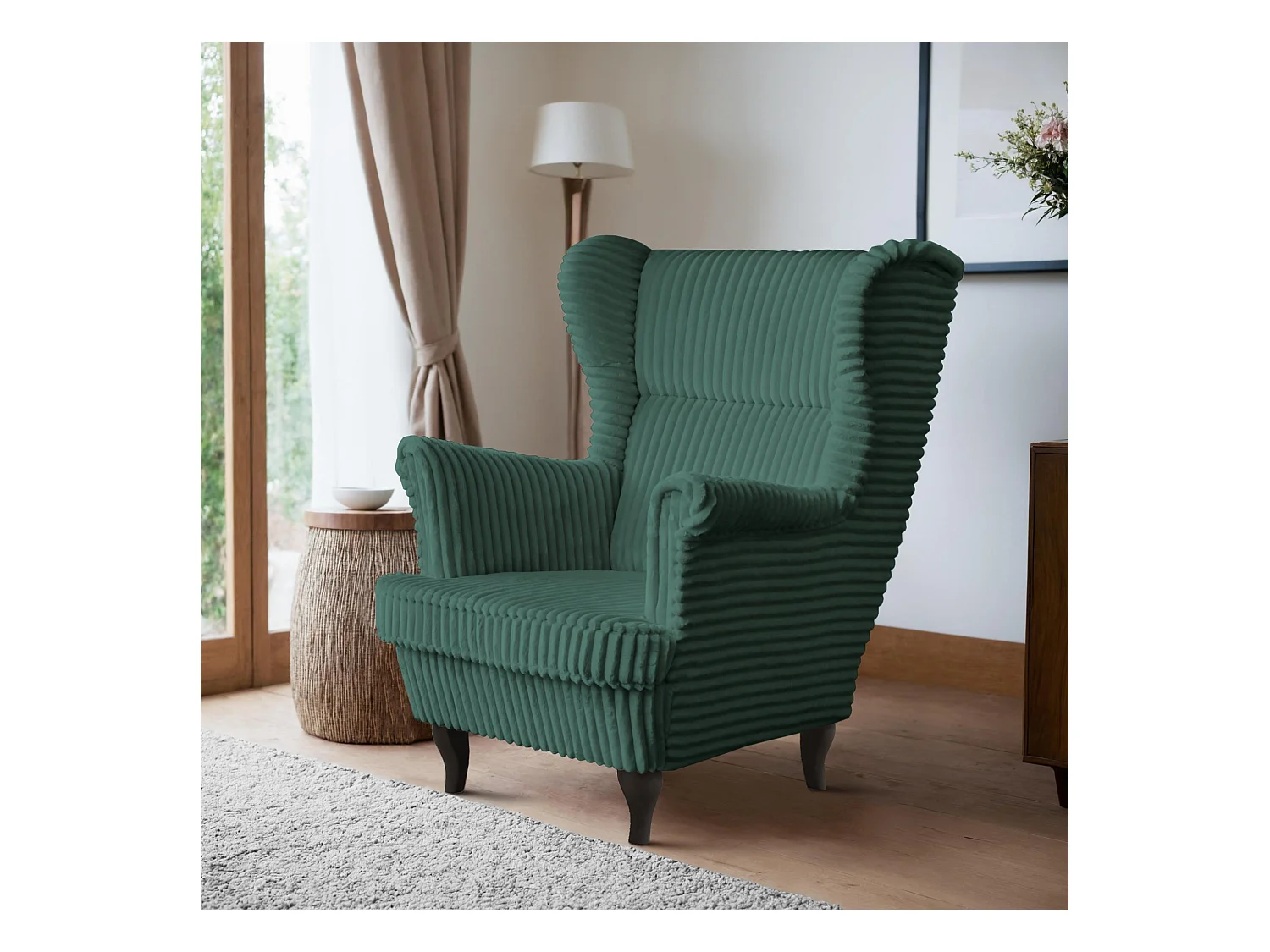 RELAXSESSEL Felix Grün mit Wenge Beinen Cordstoff