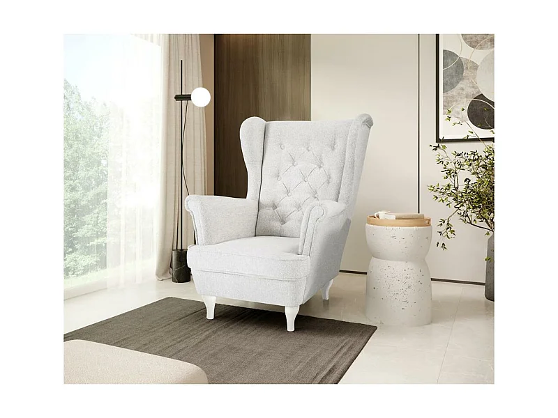 CHESTERFIELD-FAUTEUIL Falco beige clair avec pieds en bois blanc