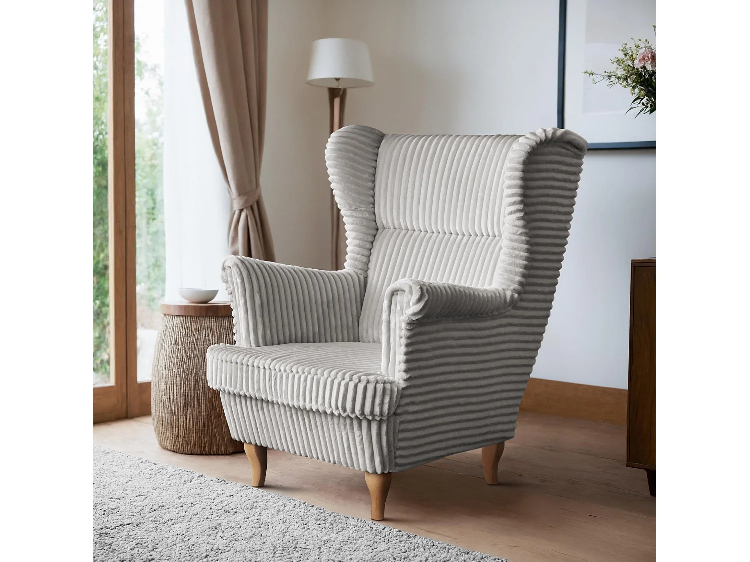RELAXSESSEL Felix Hellgrau mit Buchenbeinen Cordstoff