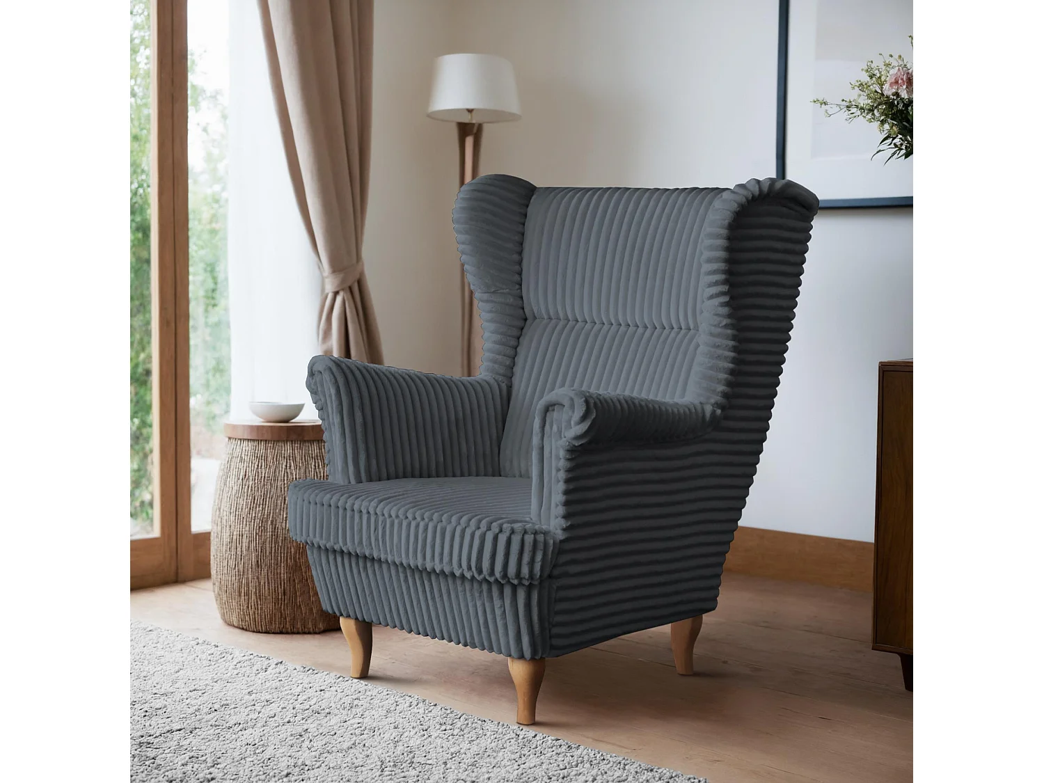 RELAXSESSEL Felix Dunkelgrau mit Buchenbeinen Cordstoff