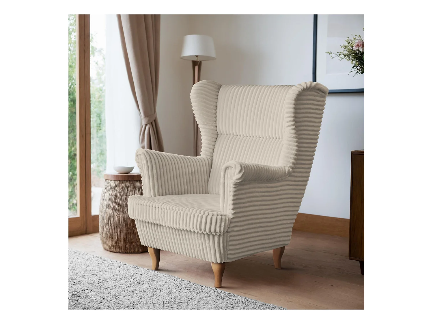 RELAXSESSEL Felix Beige mit Buchenbeinen Cordstoff