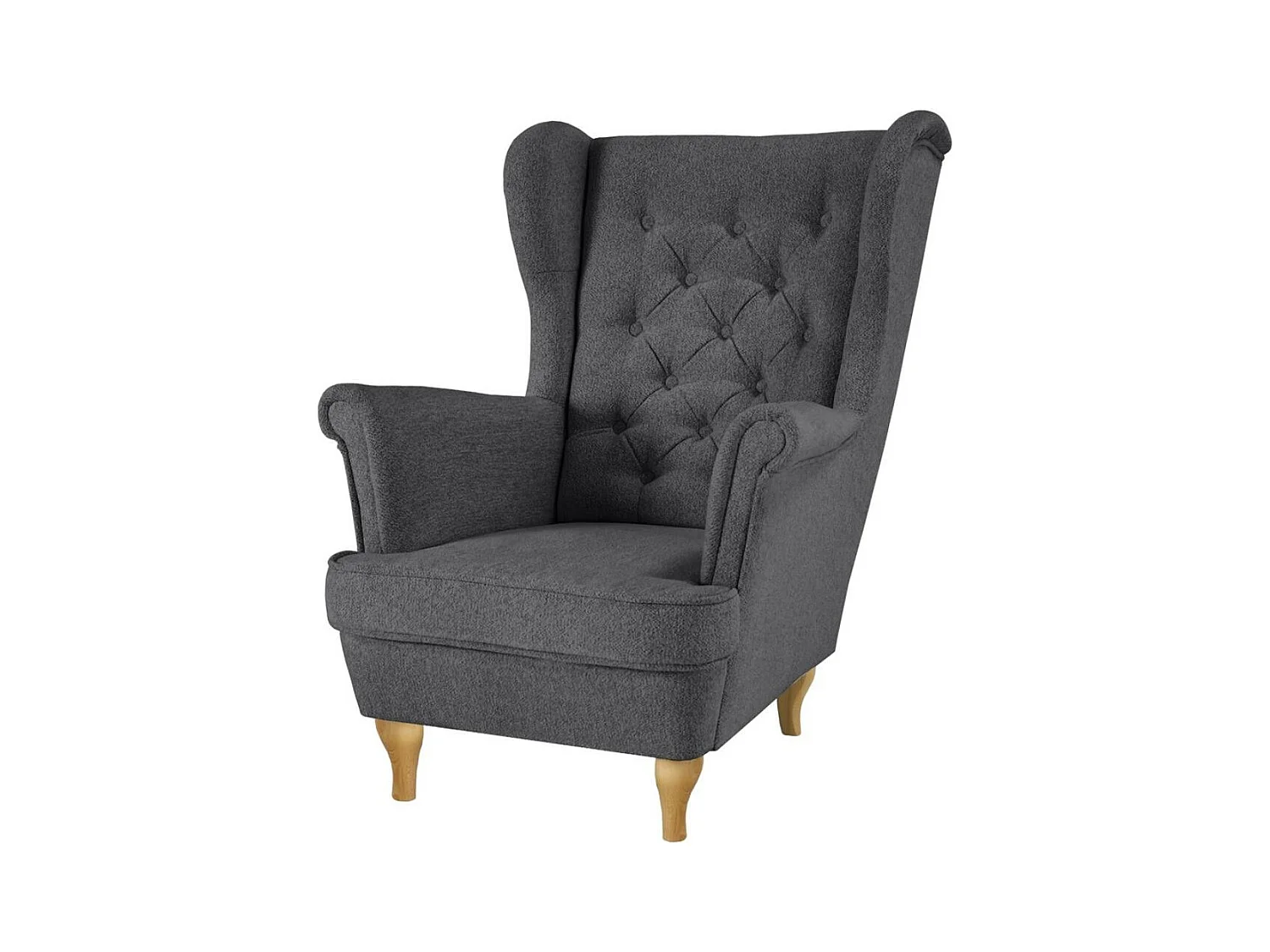 CHESTERFIELD-SESSEL Falco dunkelgrau mit Buche Holzbeinen