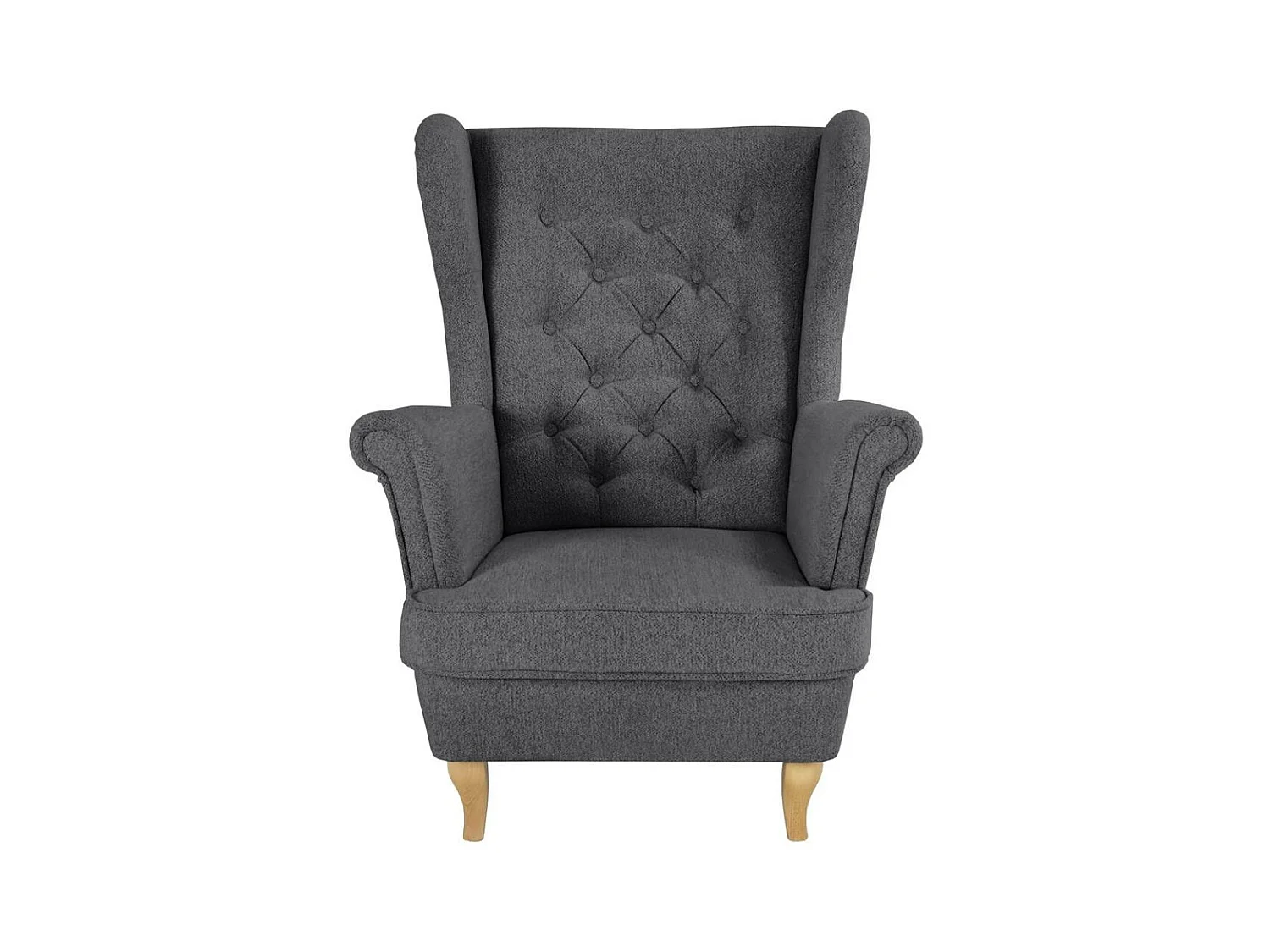 CHESTERFIELD-SESSEL Falco dunkelgrau mit Buche Holzbeinen