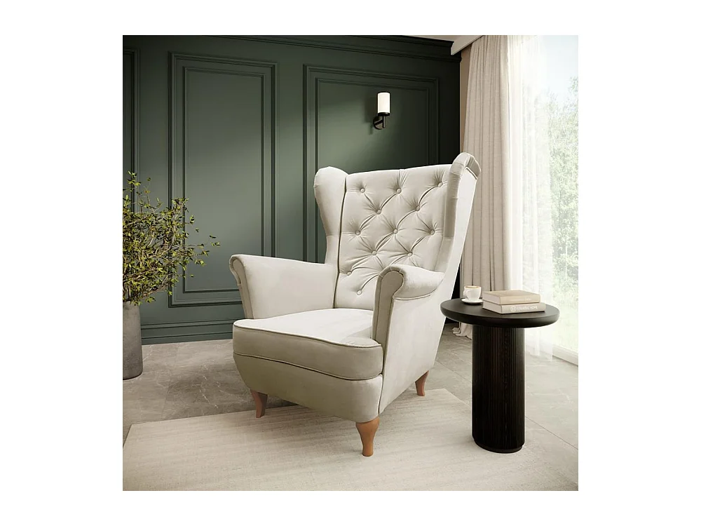 CHESTERFIELD-SESSEL Falco beige mit Holzbeinen