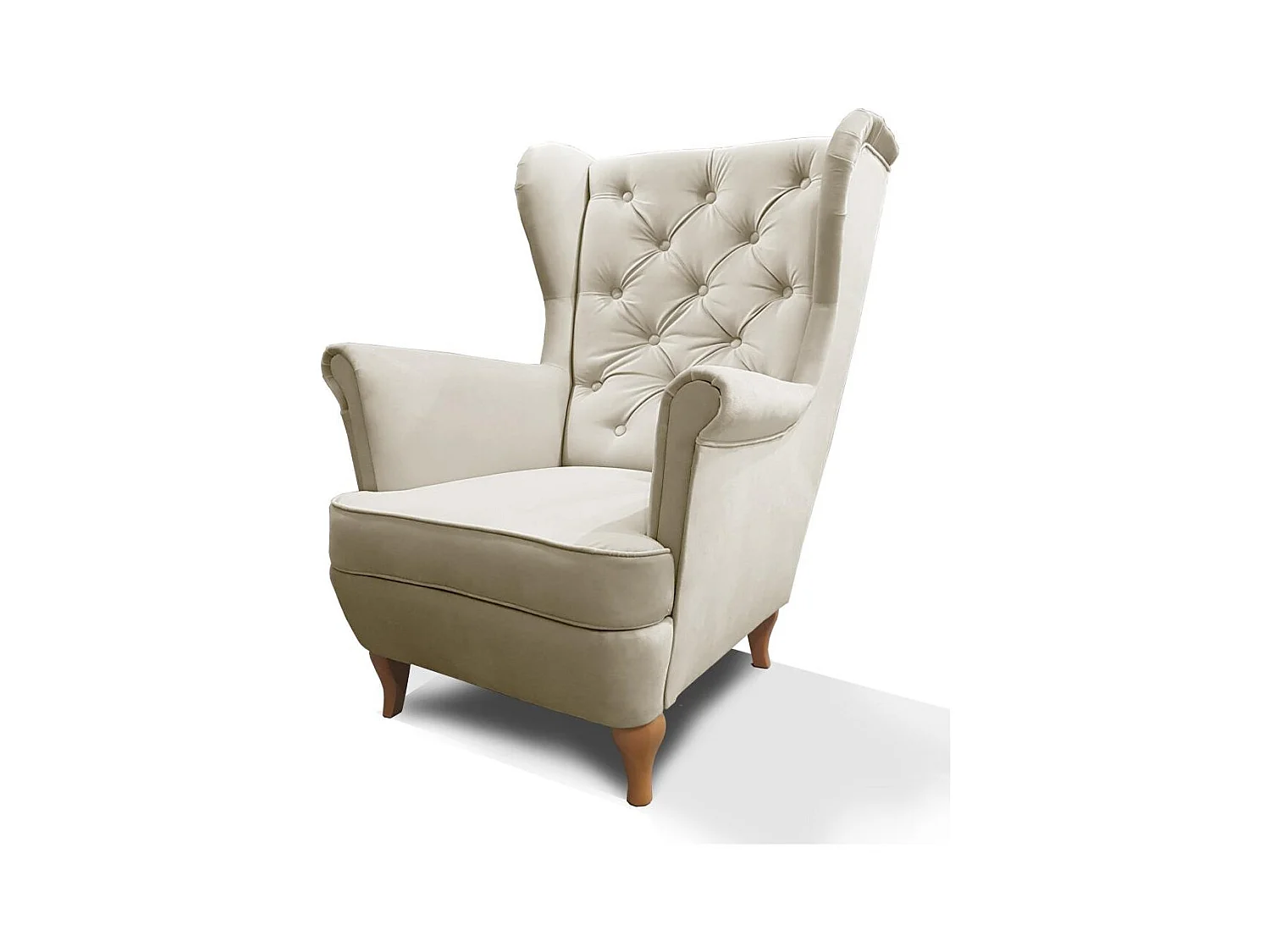 CHESTERFIELD-SESSEL Falco beige mit Holzbeinen