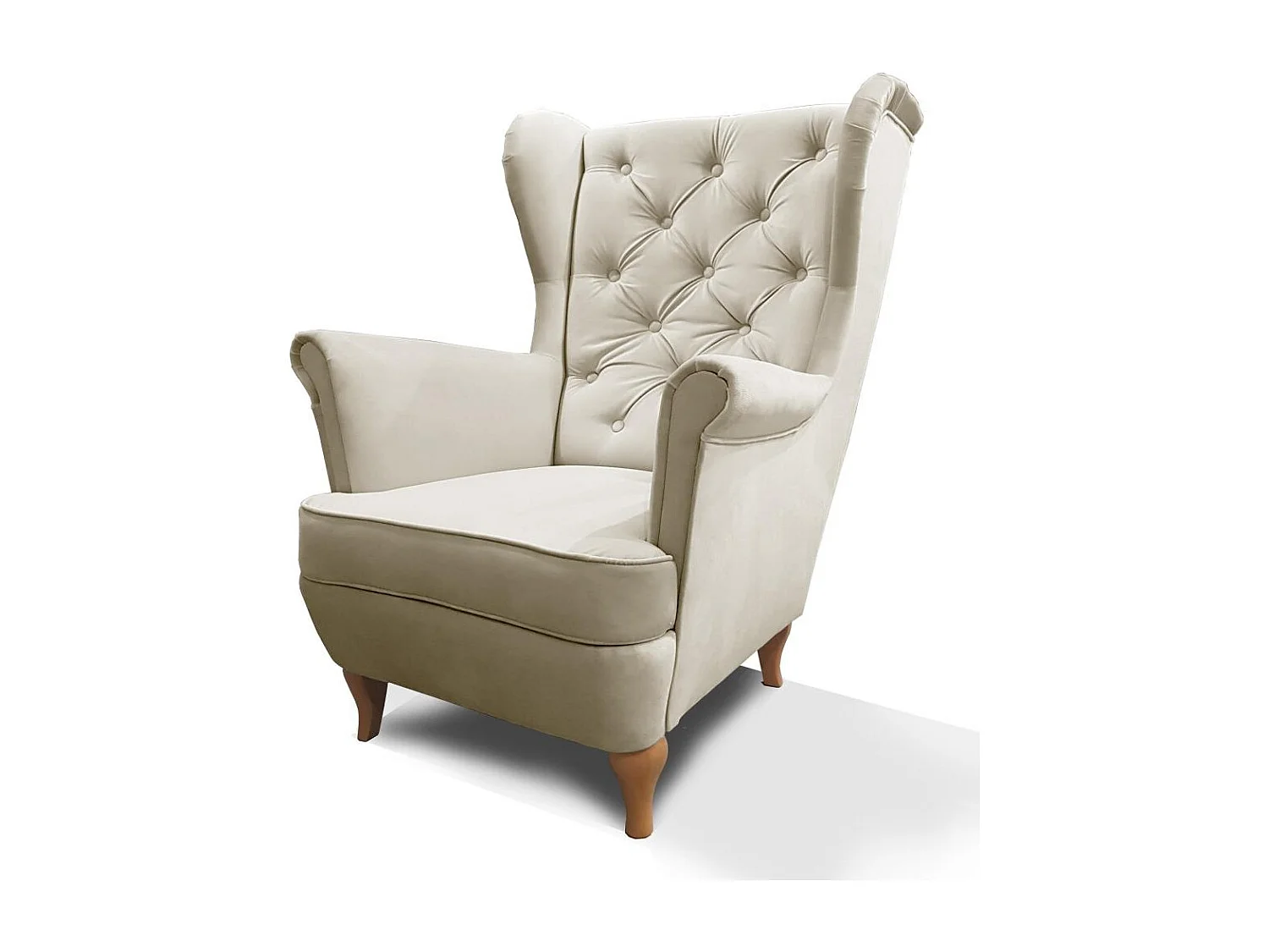CHESTERFIELD-FAUTEUIL Falco beige avec pieds en bois