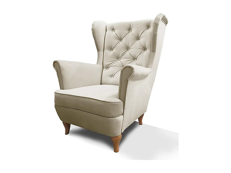 CHESTERFIELD-FAUTEUIL Falco beige avec pieds en bois