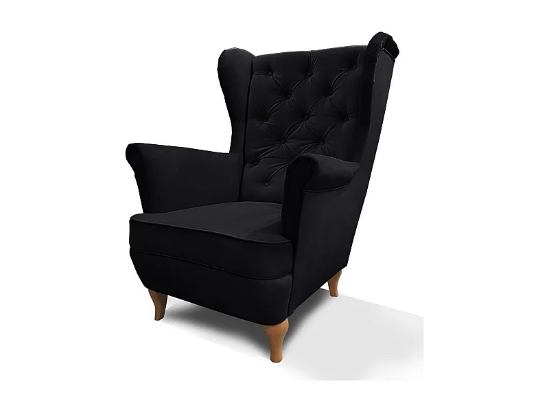 CHESTERFIELD-SESSEL Falco schwarz mit Holzbeinen