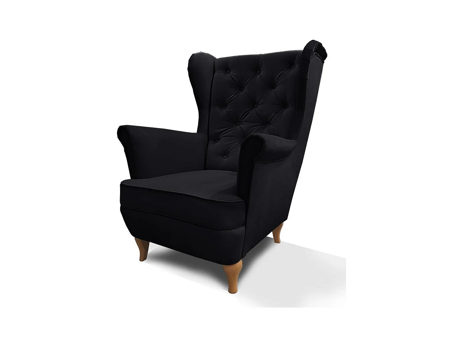 CHESTERFIELD-SESSEL Falco schwarz mit Holzbeinen