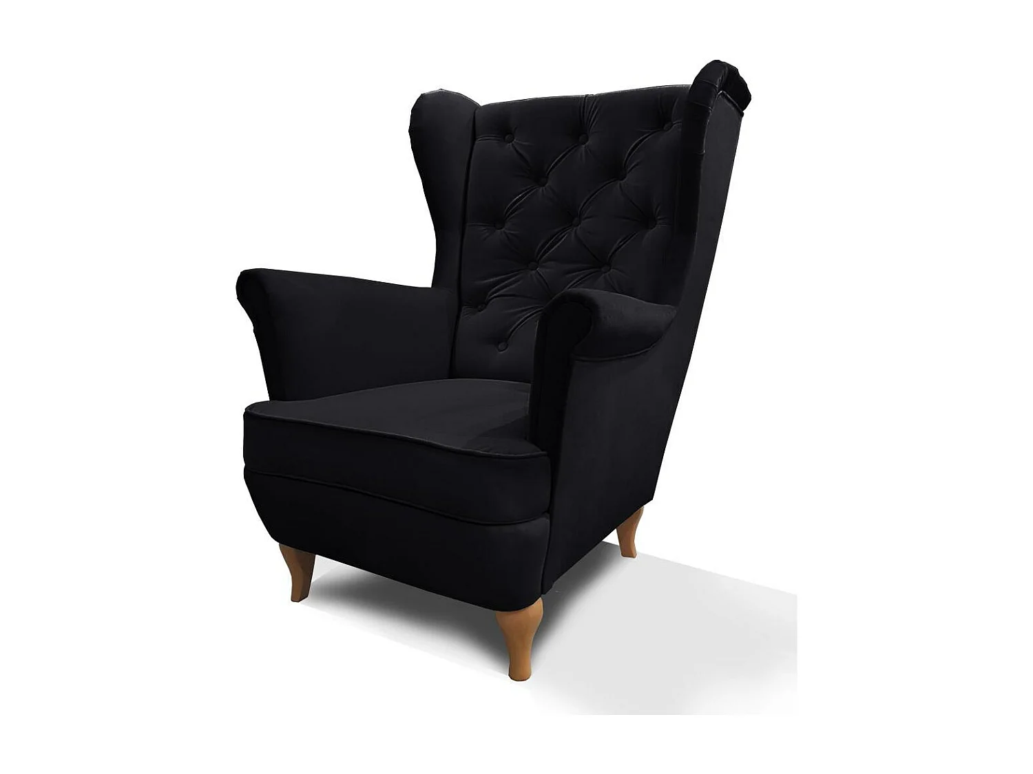 CHESTERFIELD-SESSEL Falco schwarz mit Holzbeinen