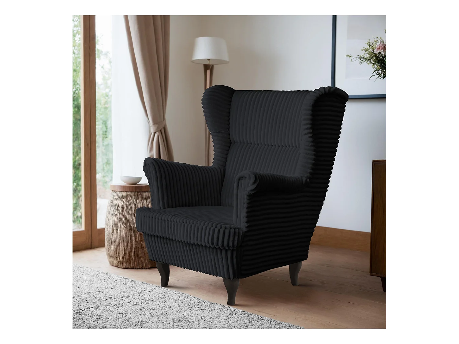 RELAXSESSEL Felix Schwarz mit Wenge Beinen Cordstoff