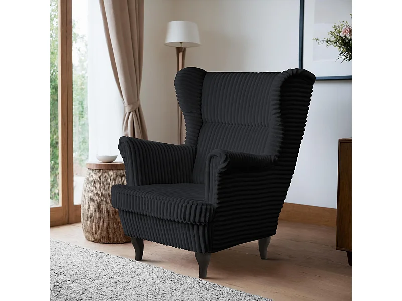 RELAXSESSEL Felix Schwarz mit Wenge Beinen Cordstoff