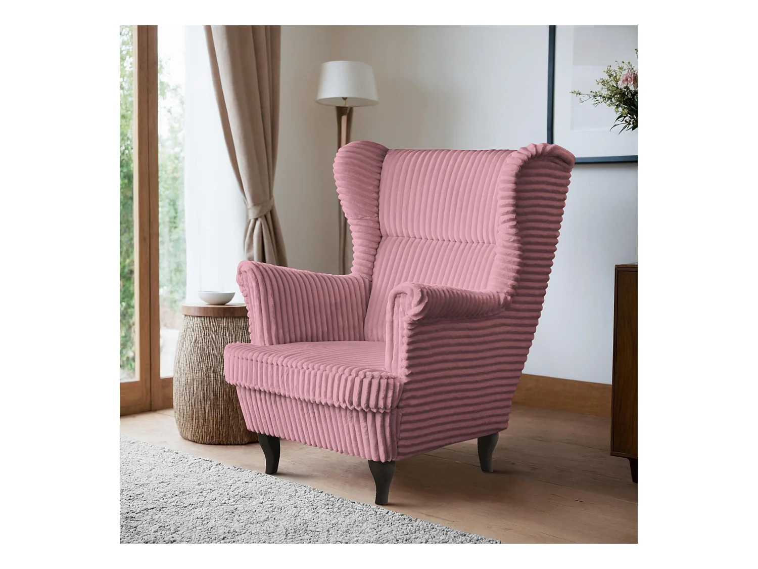 RELAXSESSEL Felix Rosa mit Wenge Beinen Cordstoff