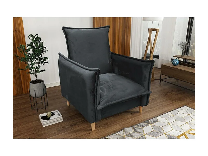 FAUTEUIL RELAX Pillow gris avec pieds en hêtre