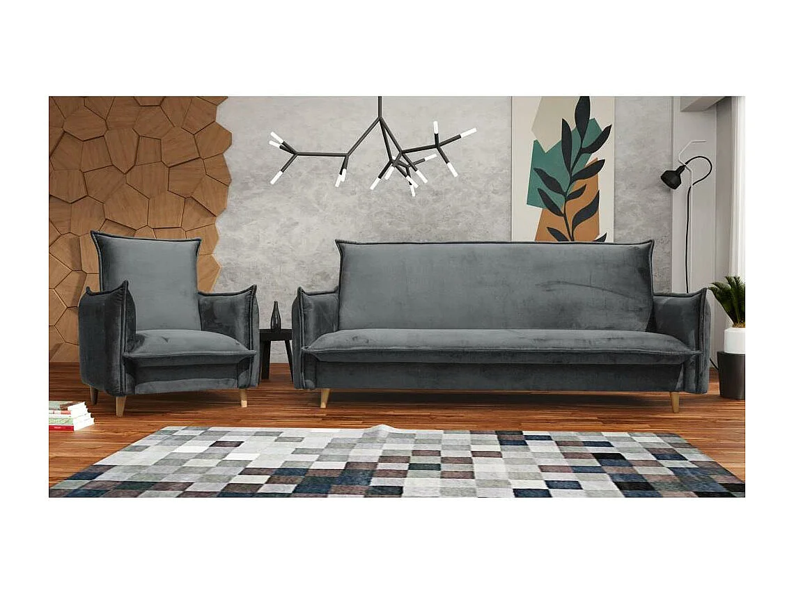 FAUTEUIL RELAX Pillow gris avec pieds en hêtre