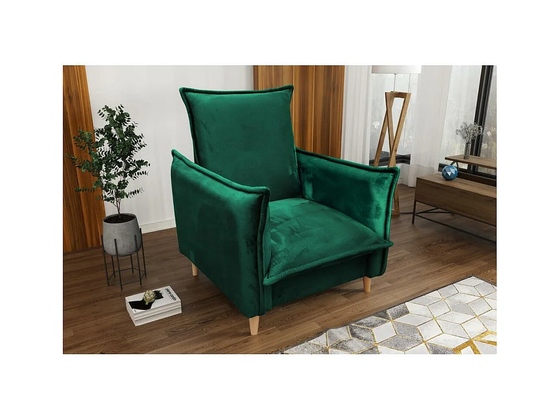 FAUTEUIL RELAX Pillow vert avec pieds en hêtre
