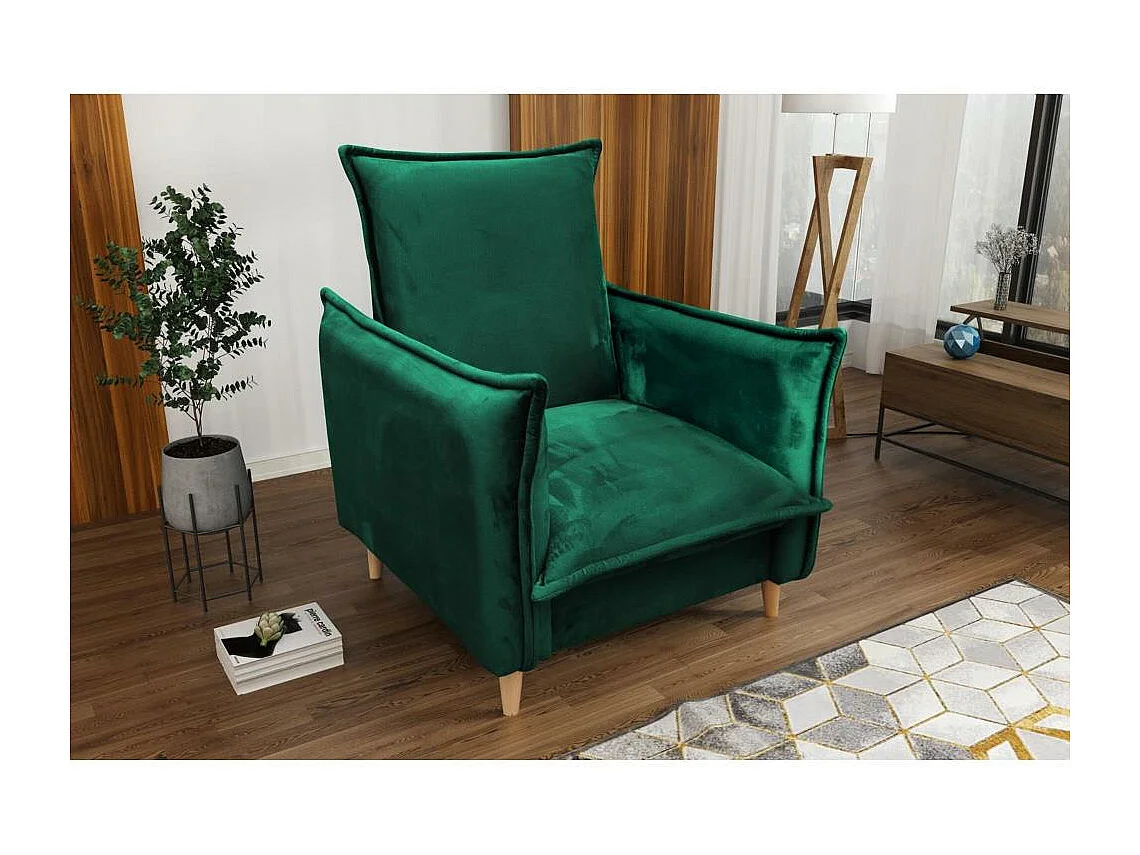 FAUTEUIL RELAX Pillow vert avec pieds en hêtre