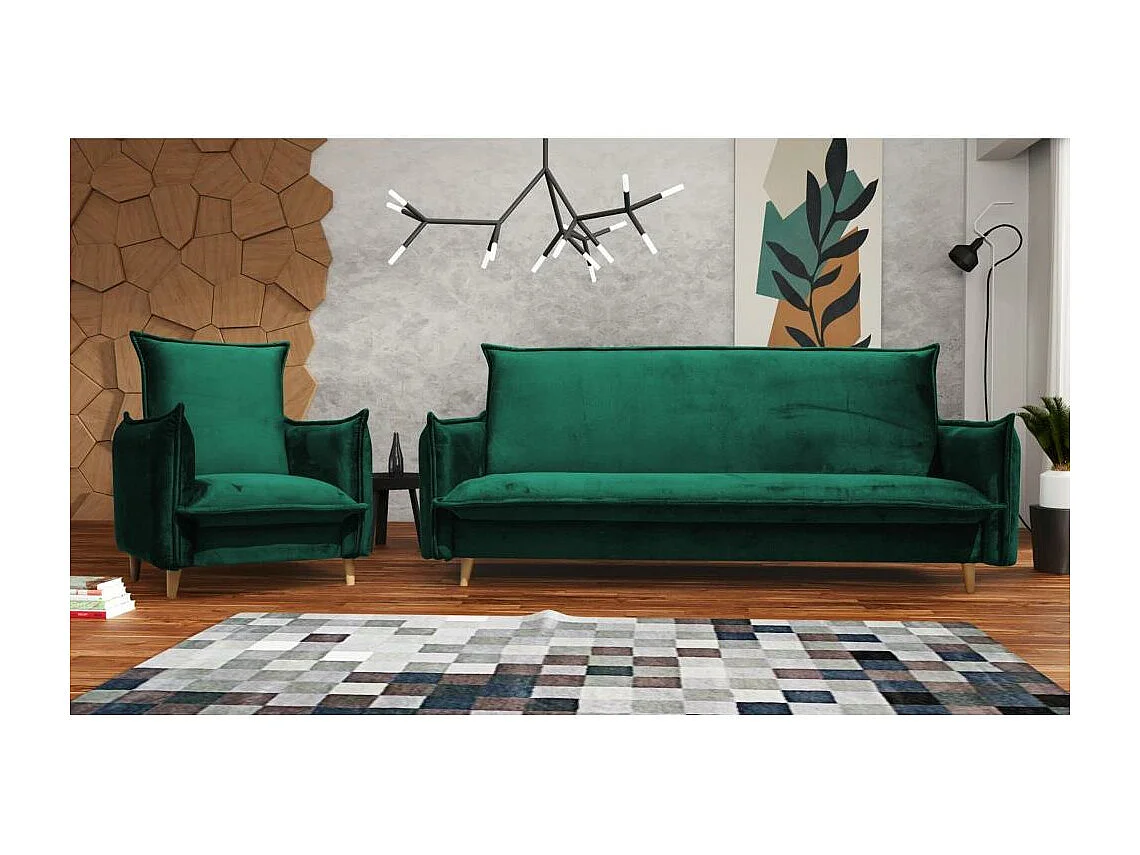 FAUTEUIL RELAX Pillow vert avec pieds en hêtre