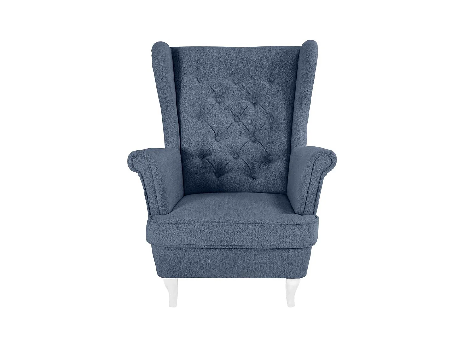 CHESTERFIELD-SESSEL Falco dunkelblau mit Weiß Holzbeinen